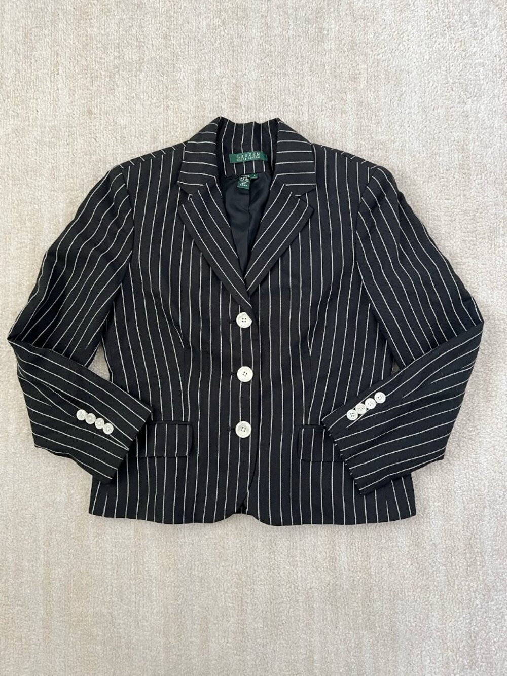 Lauren Ralph Lauren Linen Wool Pinstripe Single Breasted Blazer Jacket 4